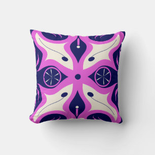 Symmetrical Abstract Pattern in Purple and White Throw Pillow