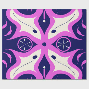 Symmetrical Abstract Pattern in Purple and White Wrapping Paper