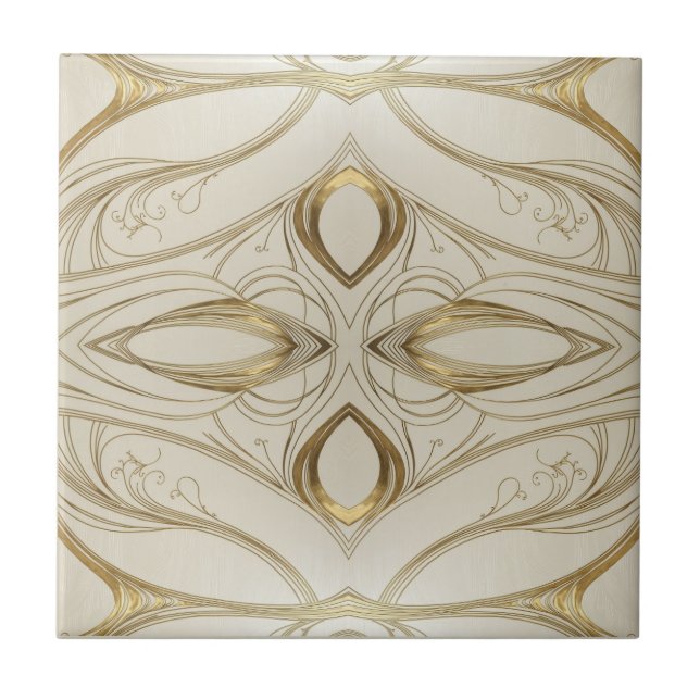 Symmetrical Art Nouveau pattern in gold and beige Tile (Front)