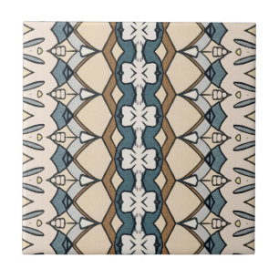 Symmetrical Beige and Blue Patterned Tile