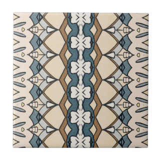 Symmetrical Beige and Blue Patterned Unique Tile
