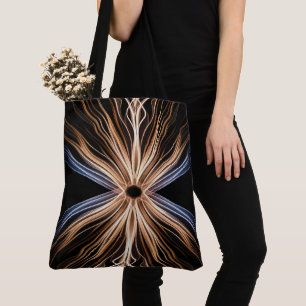 Symmetrical Burst of Light On Black Tote Bag
