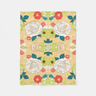 Symmetrical Colourful Flowers Fleece Blanket