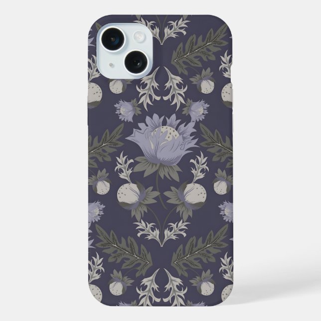 Symmetrical dark purple floral pattern iPhone case (Back)
