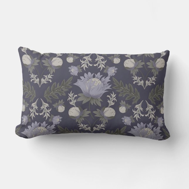 Symmetrical dark purple floral pattern lumbar pillow (Front)