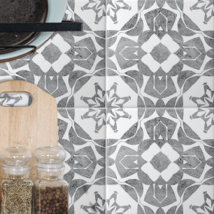 Symmetrical Elegant Textured Grey White Pattern Tile