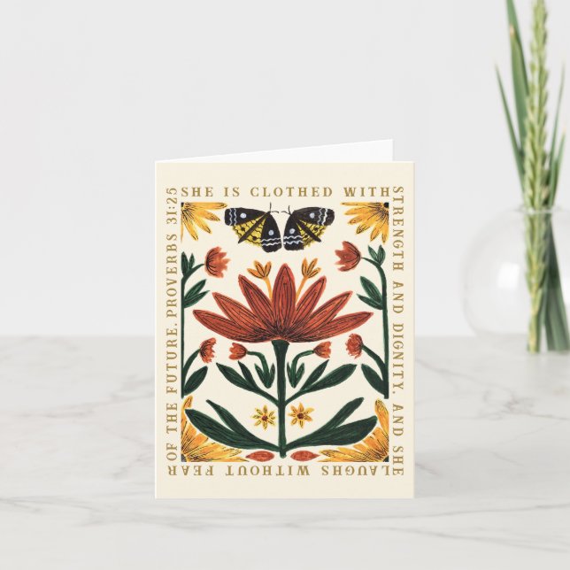 Symmetrical Flower Garden Scripture Greeting Card (Front)