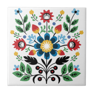 Symmetrical Folk Art Flower Bouquet Tile