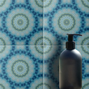 Symmetrical Geometric Soft Blue and Indigo Pattern Tile