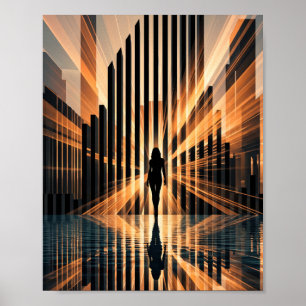 Symmetrical Golden City Tunnel Silhouette Art Poster