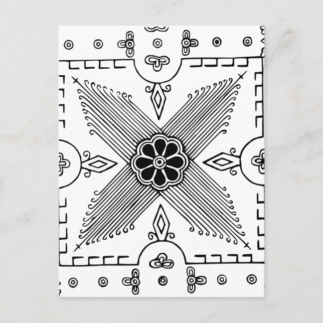 Symmetrical Indonesian Textile Flower Pattern Postcard (Front)