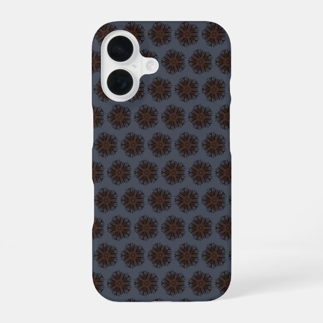 Symmetrical Line Drawing Mechanical Floral Style iPhone 16 Case (Back)