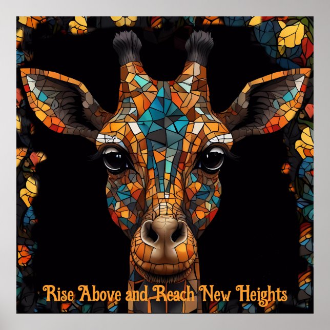 Symmetrical Mosaic Giraffe Stained Glass Art Poster (Front)