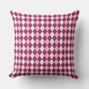 Symmetrical Pink and White Argyle Design Throw Pillow