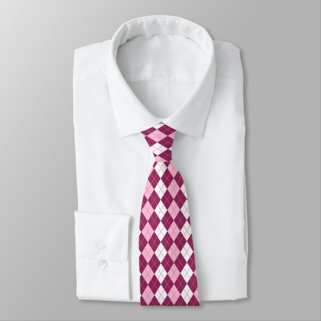 Symmetrical Pink and White Argyle Design Tie (Tied)