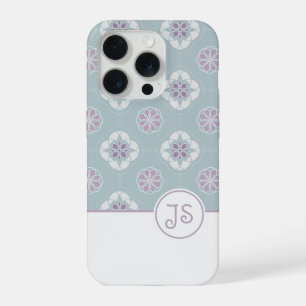 Symmetrical Pink Flower Tiled Pattern on Sage iPhone 15 Pro Case
