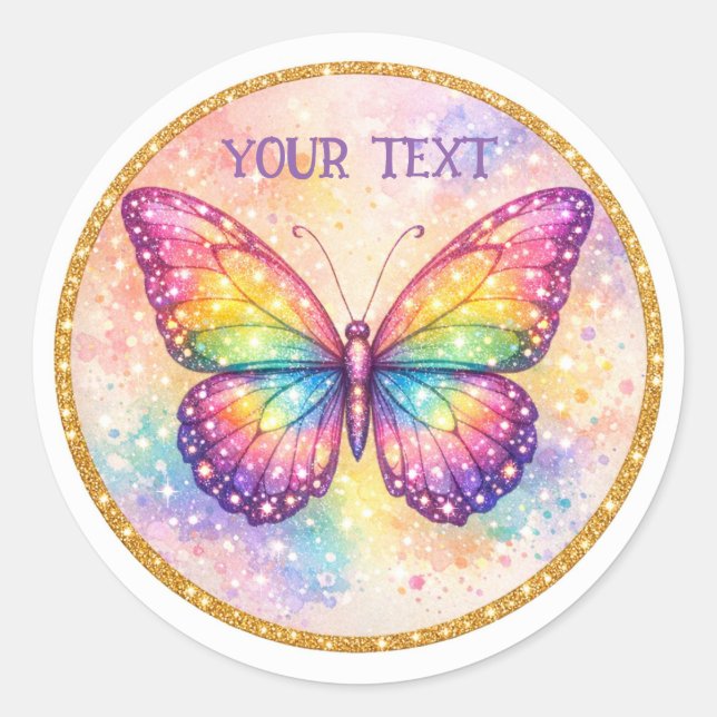 Symmetrical Rainbow Butterfly Glow Classic Round Sticker (Front)