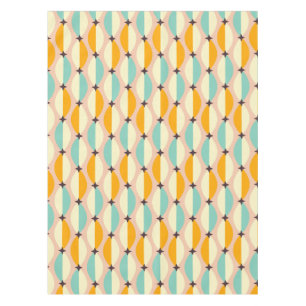 Symmetrical retro pattern with interlocking teal tablecloth