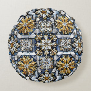 Symmetrical snowflake pattern round pillow