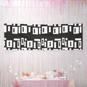 Symmetrical white geometric design with crisp, cle banner