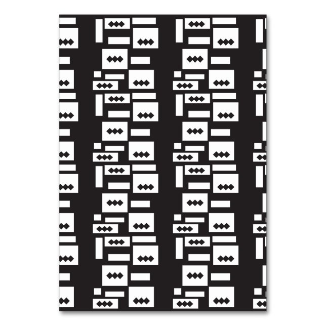 Symmetrical white geometric design with crisp, cle table number (Front)