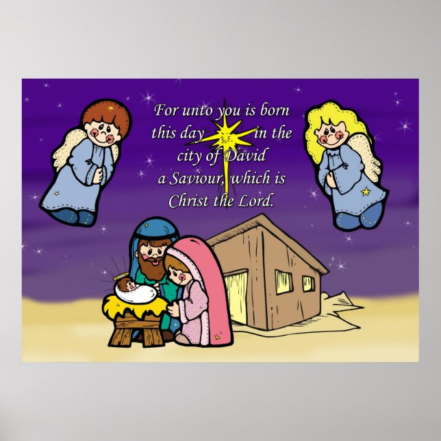 Sympa Nativité Scene Poster de Noël (Devant)