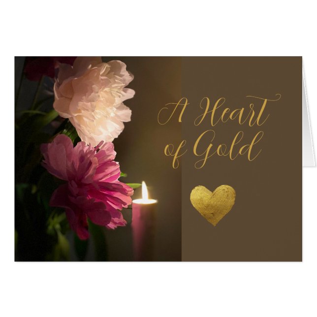 Sympathie Un coeur de bougie d'or et de pivoines (Devant horizontal)