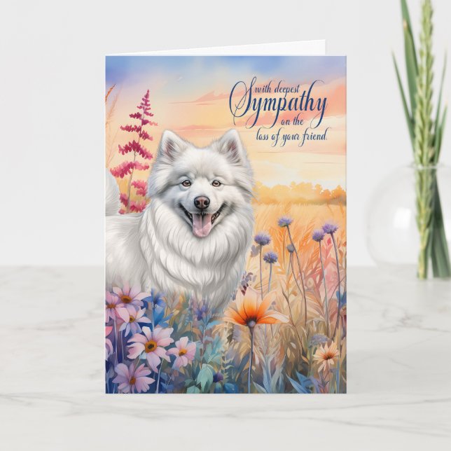Sympathy American Eskimo Dog Wildflower Meadow Card (Front)