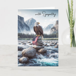 Sympathy Bald Eagle With a Flag On a Cairn Card