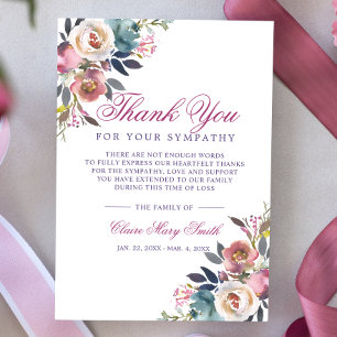 Sympathy Bereavement Watercolor Floral Funeral Thank You Card