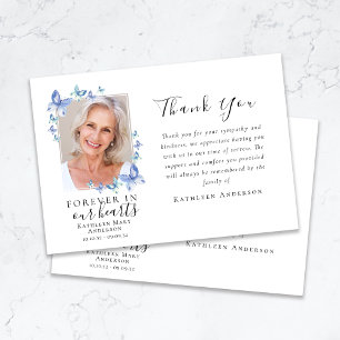Sympathy Blue Butterflies Photo Funeral  Thank You Card