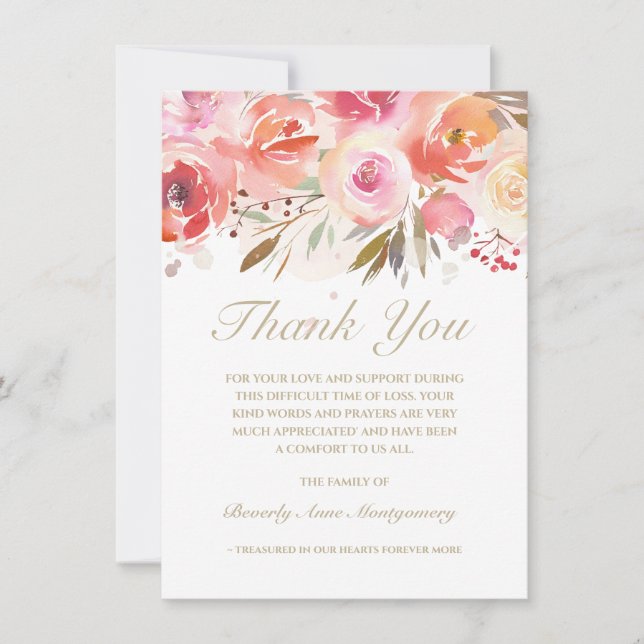 Sympathy Blush Pink Watercolor Floral Thank You (Front)