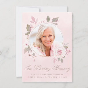 Sympathy Blush Rose Floral Photo Memorial Thank You Card