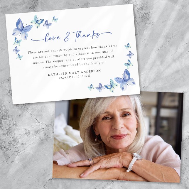 Sympathy Butterflies Photo Funeral  Thank You Card (Creator Uploaded)