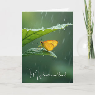 Sympathy Butterfly On a Green Leaf In the Rain Card