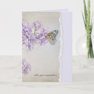 sympathy butterfly on Lilac with torn edge border Card