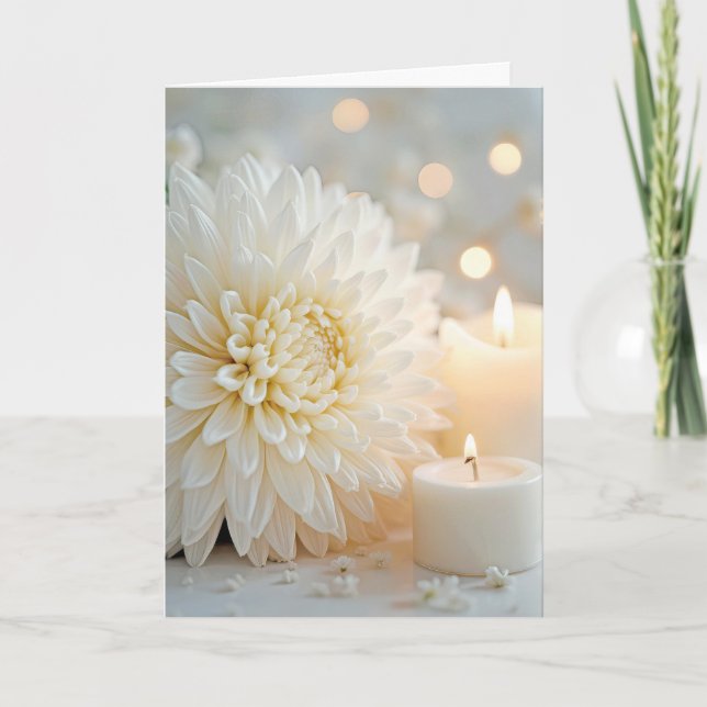 Sympathy Candle and White Chrysanthemum  Card (Front)