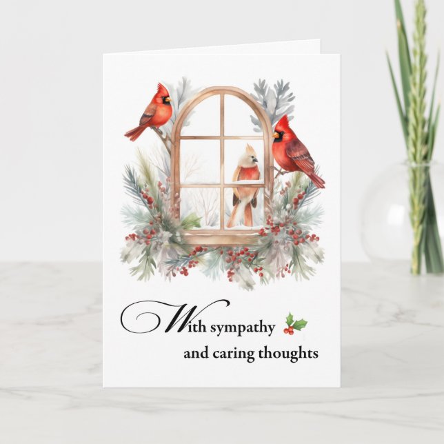 Sympathy Cardinal Birds in Winter Window Card (Front)