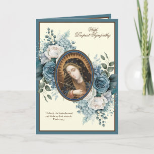 Sympathy Catholic Virgin Mary Blue Floral  Card