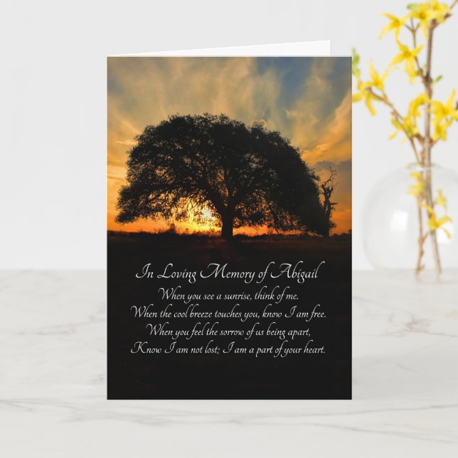 Sympathy Custom Name With Oak Tree and Poem  Card (Yellow Flower)