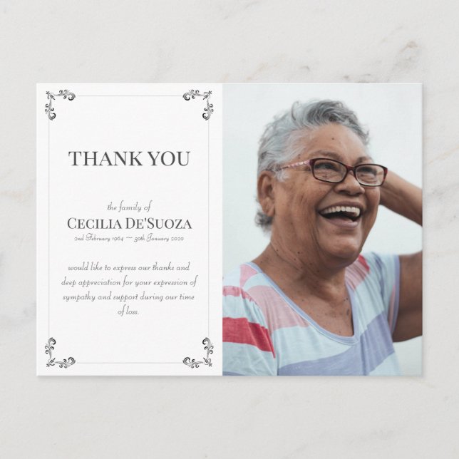  Sympathy Custom Photo Funeral Thank You White Postcard (Front)