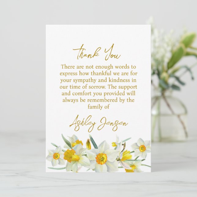 Sympathy Daffodil Funeral Thank You Card (Standing Front)