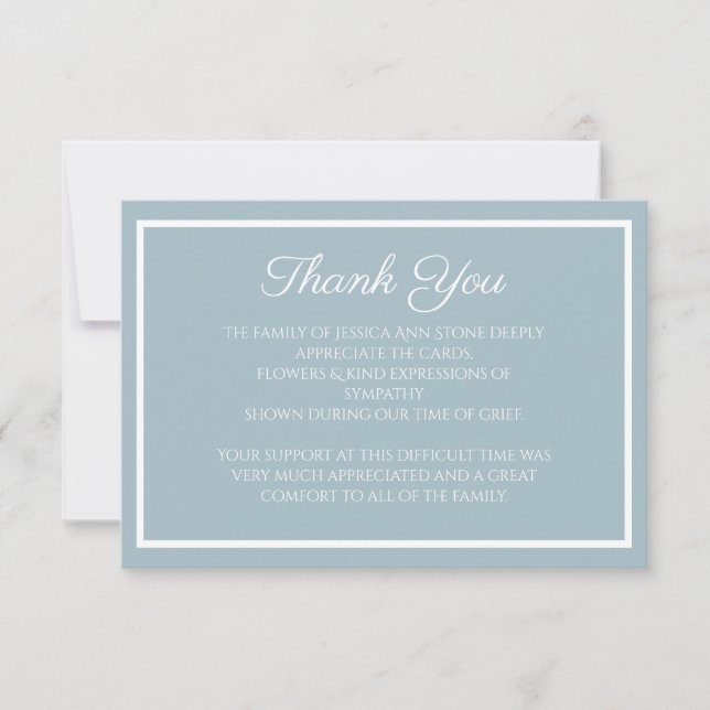 Sympathy Dusty Blue Simple Funeral Thank you  Invitation (Front)