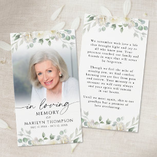 Sympathy Elegant Floral Cross Photo Prayer Card