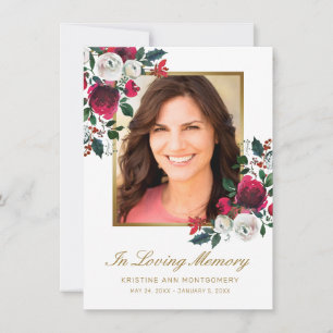 Sympathy Elegant Red Rose Gold Script Photo Thank You Card