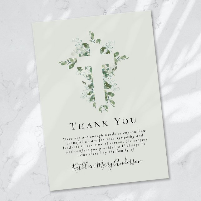 Sympathy Eucalyptus Cross Funeral  Thank You Card (Creator Uploaded)