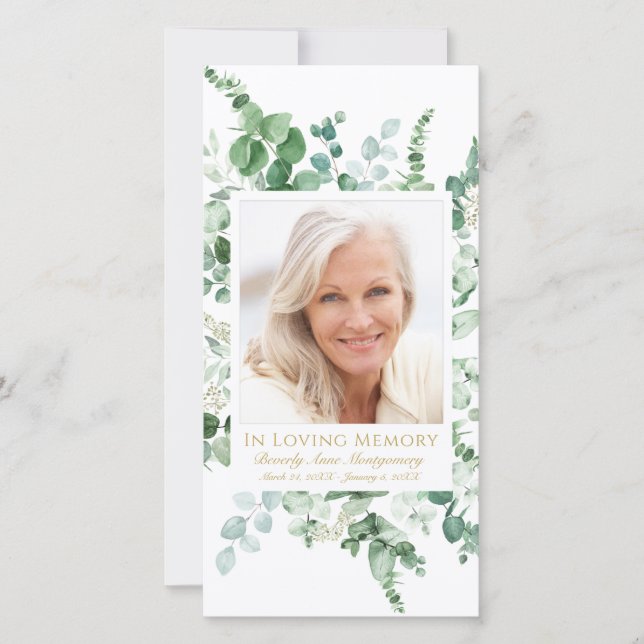 Sympathy Eucalyptus Photo Gold Funeral Prayer (Front)