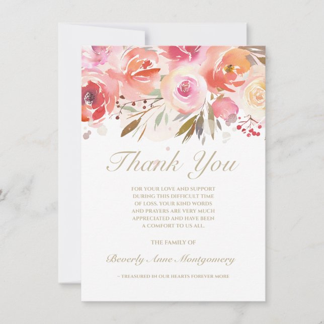 Sympathy Floral Blush Watercolor Roses Thank You (Front)
