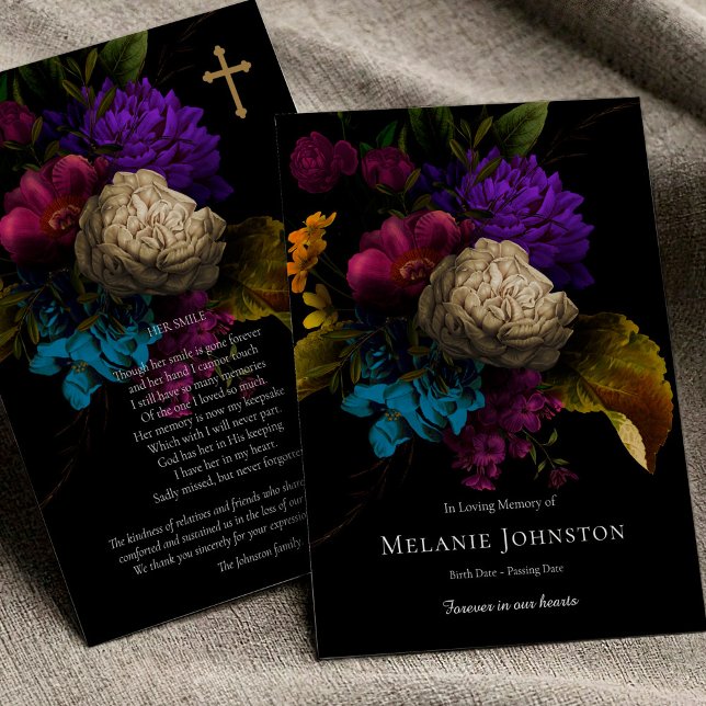 Sympathy Floral Cross Funeral Thank You Card (Vintage Floral funeral thank you card, funeral program, funeral keepsake, order of service)