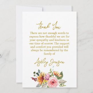 Sympathy Floral Funeral Thank You Card